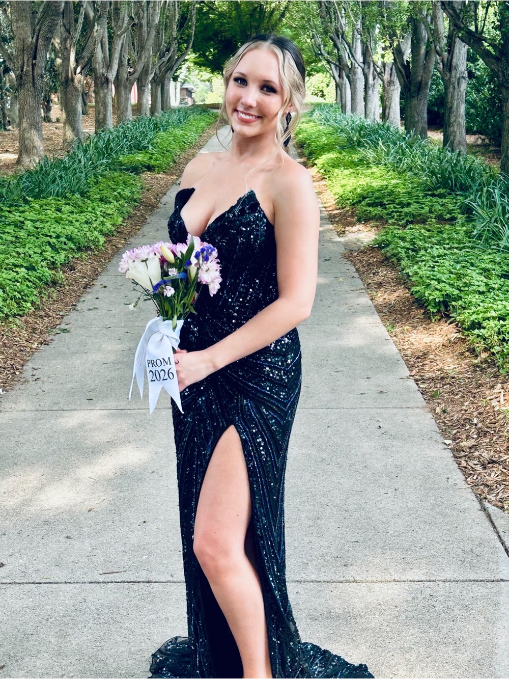 Black Sequin Strapless Evening Gown - Women Dresses